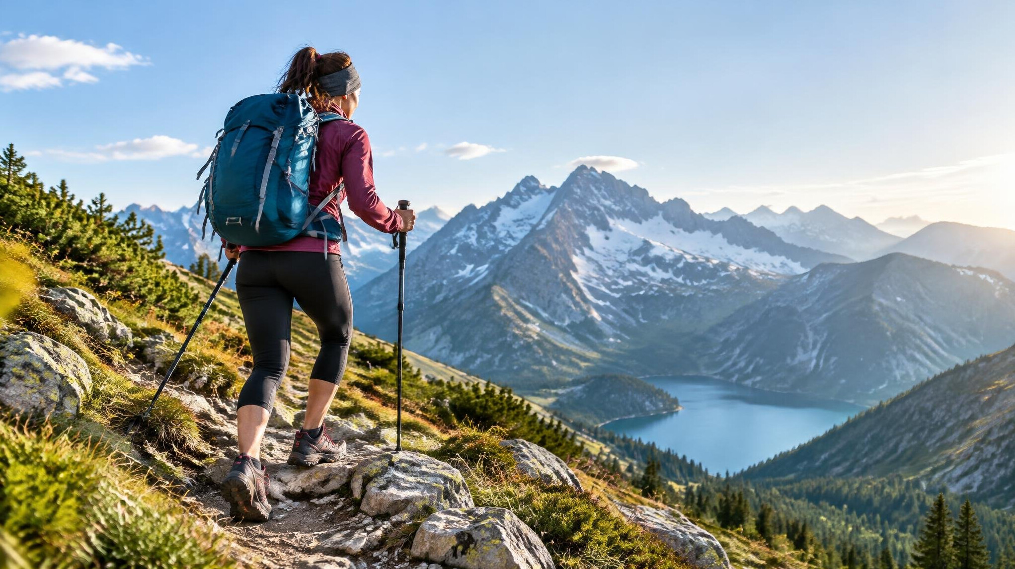 person hiking in mountains