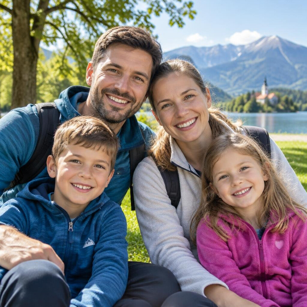 Happy family spending time outdoors together