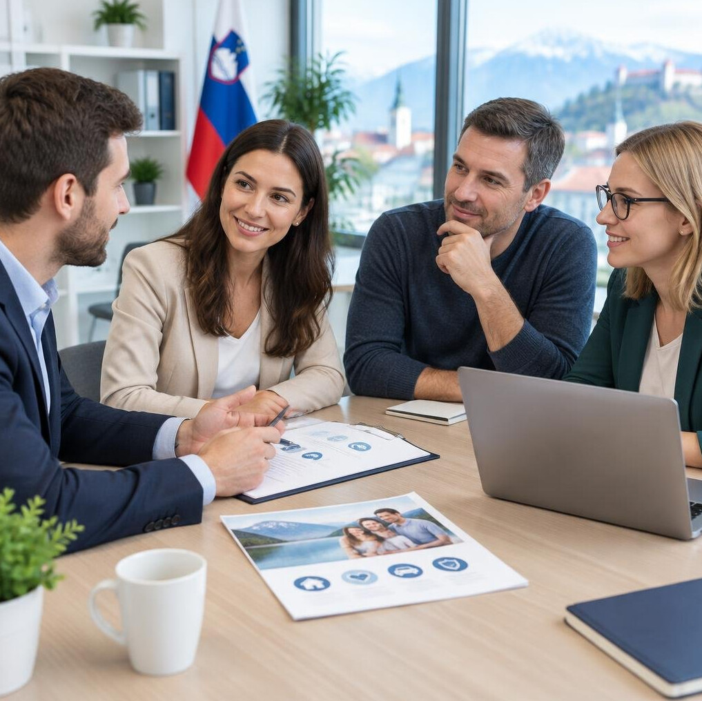 Team meeting discussing insurance plans in a bright office
