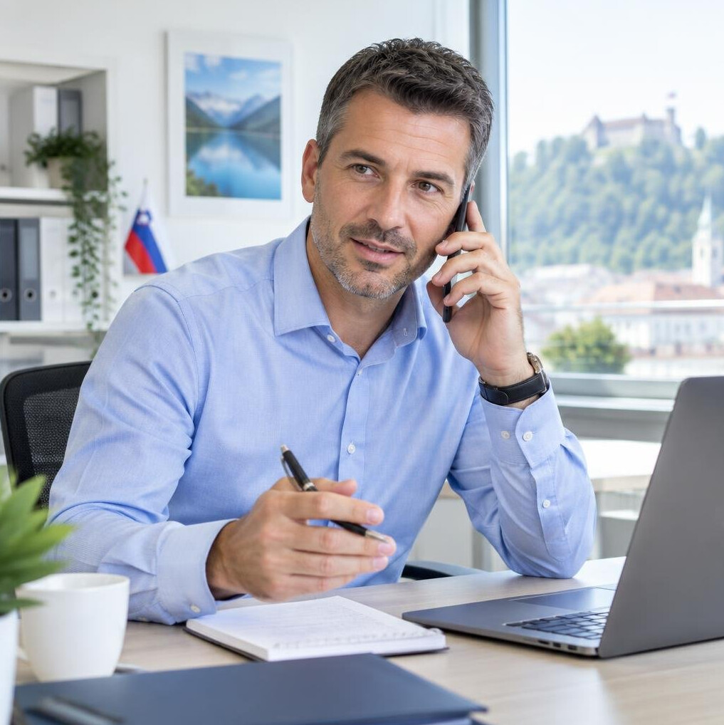 Insurance advisor talking on the phone in a bright office